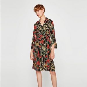 ZARA STRIPED AND FLORAL PRINT SHIRT DRESS